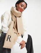 Asos Design Recycled Blend Personalized Scarf With R Initial In Stone-neutral