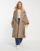 Asos Design Hero Brushed Chuck On Coat In Mushroom-brown