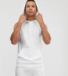 Asos Design Tall Sleeveless Hoodie In Ribbed Texture In White