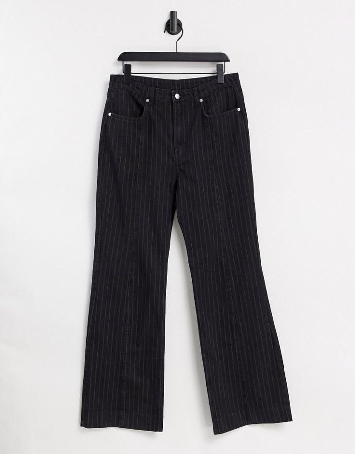 Weekday Orian Set Organic Cotton Flared Pinstripe Jeans In Black