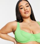 We Are We Wear Plus Mix And Match Underwire Ribbed Bikini Top In Lime-green