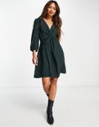 River Island Leopard Print Wrap Front Mini Tea Dress In Green