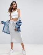 Asos Midi Skirt With High Waist Corset Detail - Gray