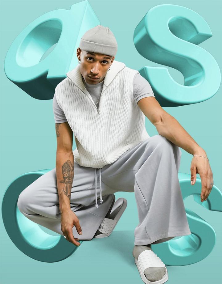 Asos Design Oversized Knitted Half Zip Sweater Vest In White