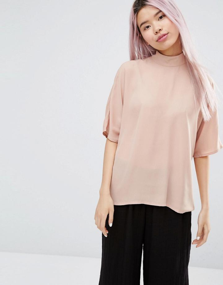 Monki Zip Back Blouse - Beige