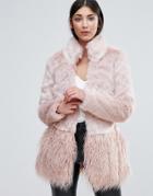 Lipsy Faux Fur Paneled Coat - Pink
