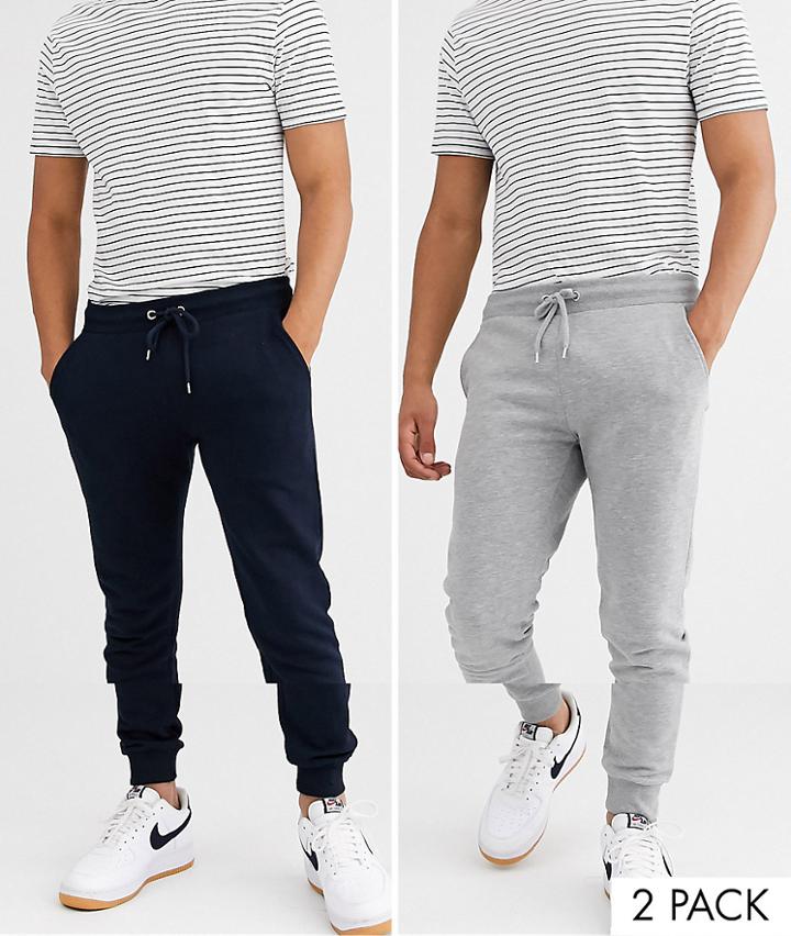 Asos Design Skinny Sweatpants 2 Pack In Gray Marl/navy-multi
