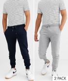 Asos Design Skinny Sweatpants 2 Pack In Gray Marl/navy-multi