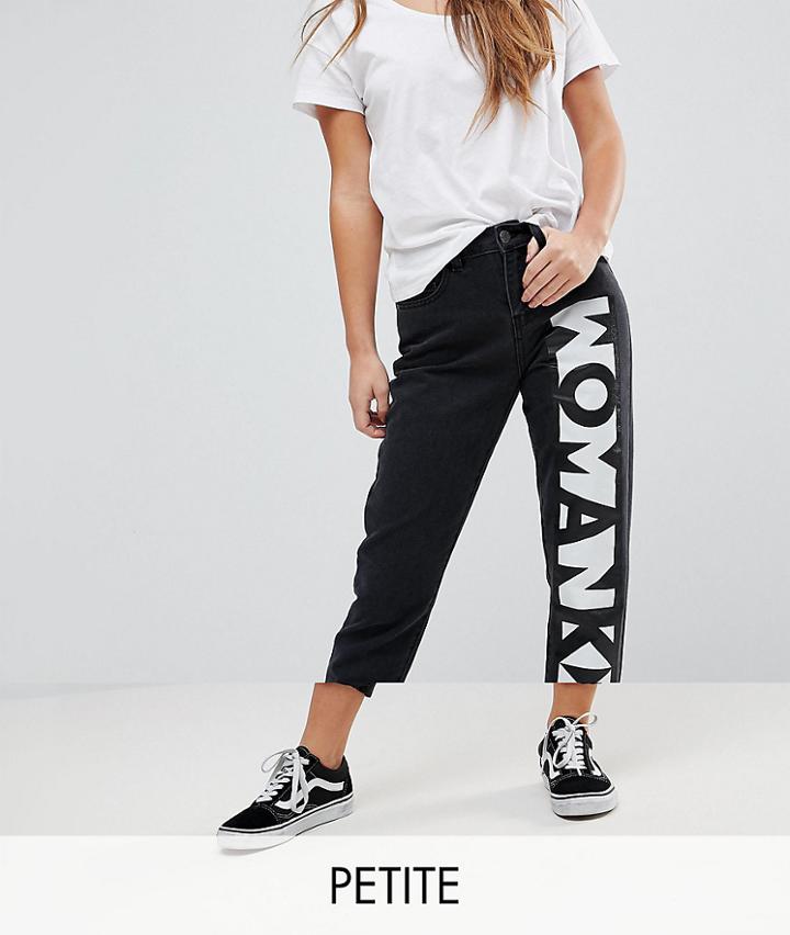 Noisy May Petite Mom Jeans With Slogan - Black
