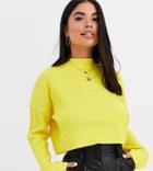 Brave Soul Petite Adda Cropped High Neck Sweater-yellow