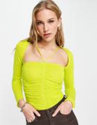 Asos Design Square Neck Sweater With Ruched Detail In Green