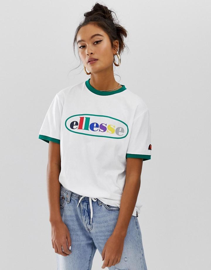 Ellesse Ringer T-shirt With Rainbow Front Logo - White