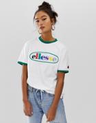 Ellesse Ringer T-shirt With Rainbow Front Logo - White