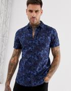 Blend Floral Short Sleeve Shirt In Blue - Navy