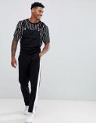 Asos Design Jersey Overalls In Black With Side Stripe - Black
