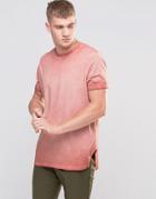 Asos Longline T-shirt With Angled Hem In Auburn - Auburn