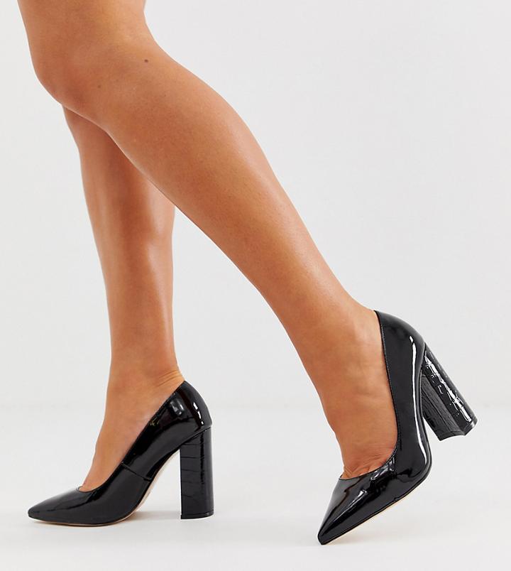 River Island Wide Fit Heeled Shoes In Black