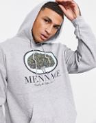 Mennace Oversized Hoodie In Gray With Fruit Tree Placement Print-grey