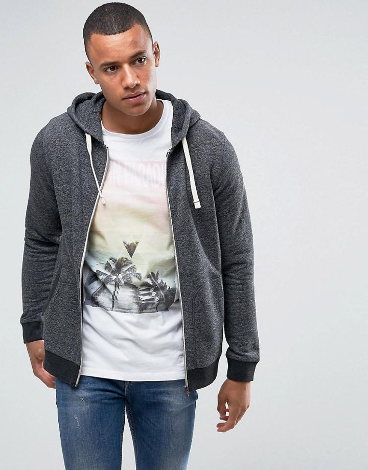 Jack & Jones Vintage Zip Through Hoodie In Recycled Jersey - Black
