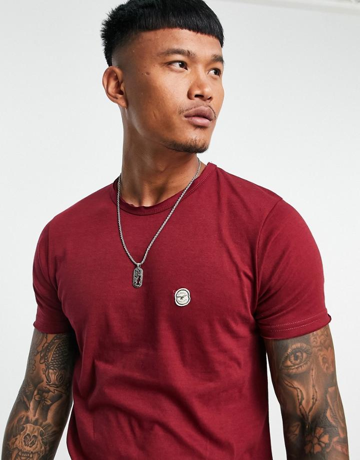 Le Breve Longline Raw Edge T-shirt In Burgundy-red