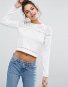 Asos Mixed Stitch Pointelle Sweater - White