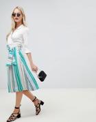 Oasis Midi Skirt With Tie Detail In Stripe - Multi