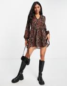 Naanaa Mini Swing Dress In Brown Mixed Animal-multi