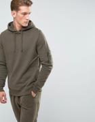 River Island Soft Feel Hoodie With Ma1 Pocket In Khaki - Green