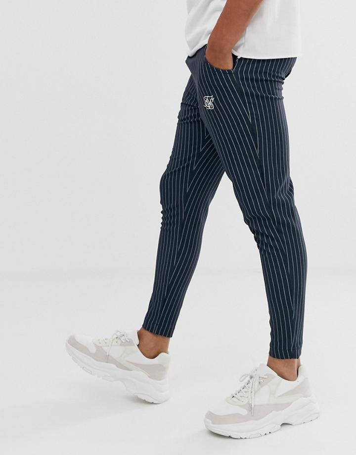 Siksilk Slim Cropped Pants In Navy Pinstripe - Navy