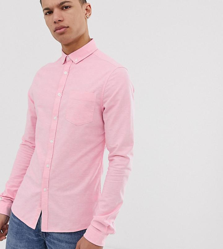 Asos Design Tall Skinny Fit Oxford Shirt In Pink