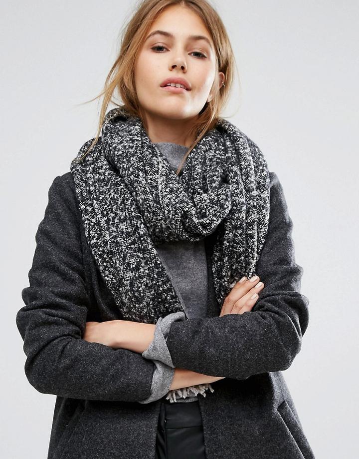 Pieces Gray Marl Scarf With Contrast Tassels - Black