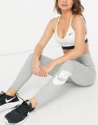 Nike High Rise Essential Leggings In Gray With Calf Logo Print-grey