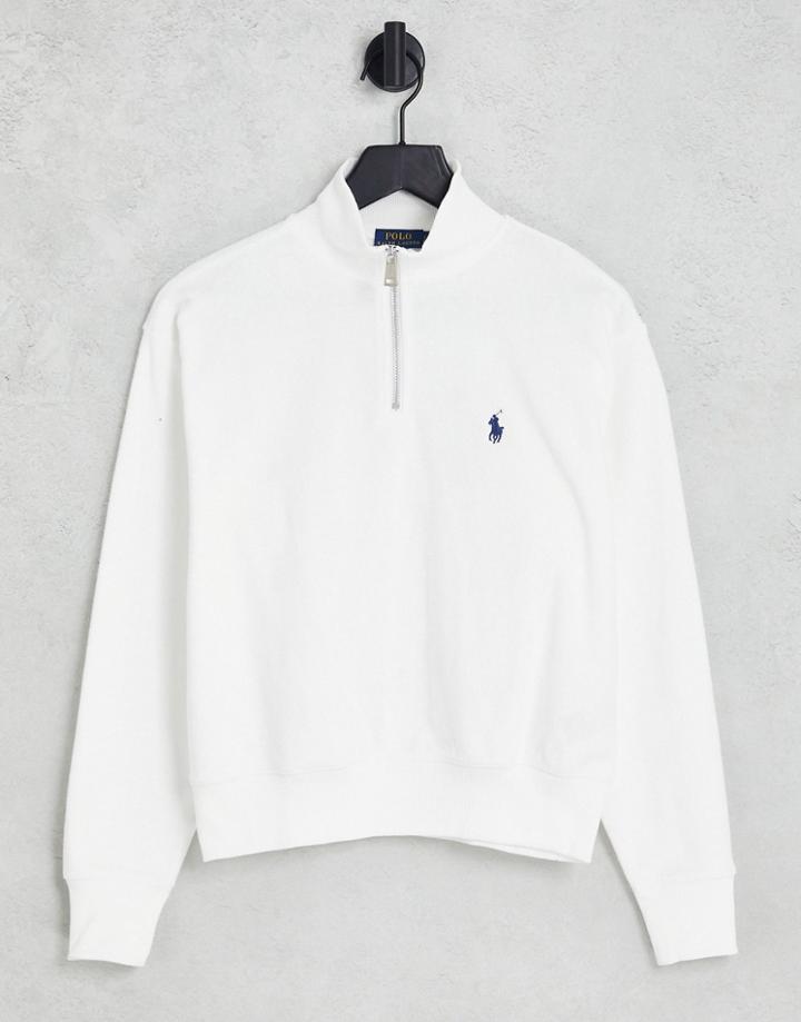 Polo Ralph Lauren Half Zip Terry Toweling Sweater In White