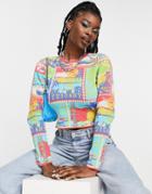 Asos Design Sweater With Open Back In Postcard Pattern-multi