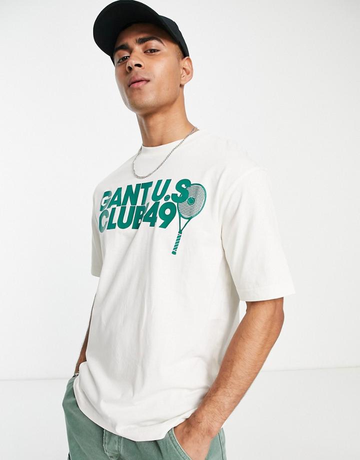 Gant Racquet Club Logo Print T-shirt Relaxed Fit In Cream-white