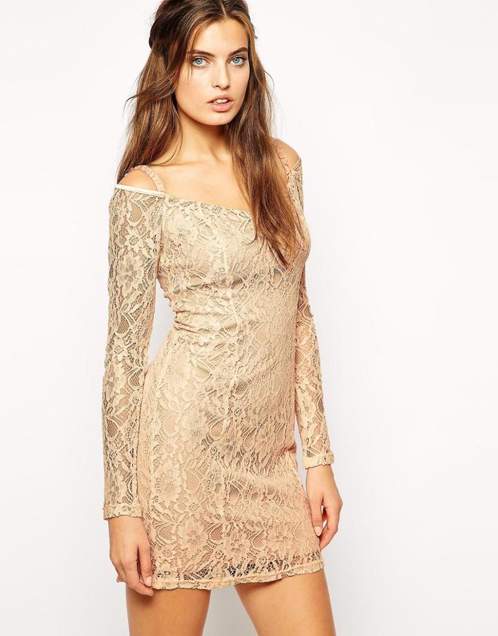 Lydia Bright Maggie Off Shoulder Lace Dress - Peach