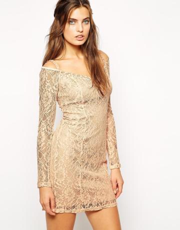 Lydia Bright Maggie Off Shoulder Lace Dress - Peach