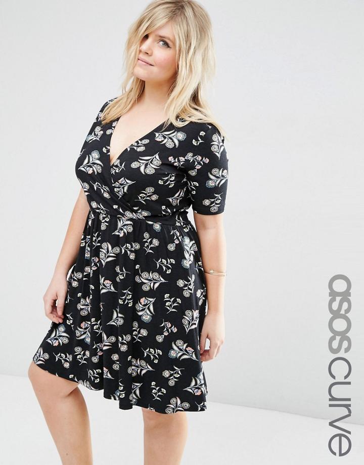 Asos Curve Wrap Tea Dress In Floral Paisley Print - Multi