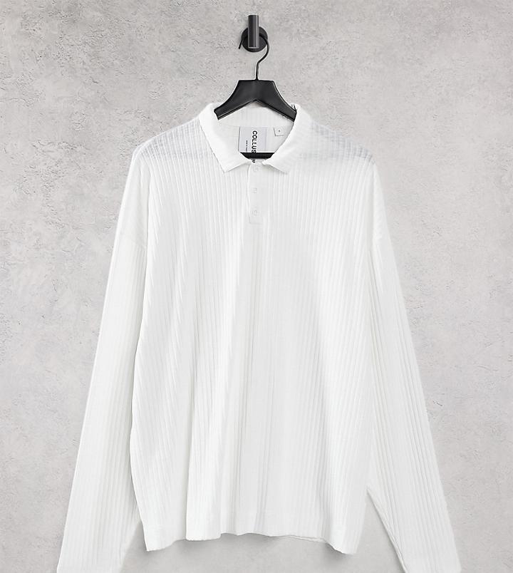 Collusion Unisex Oversized Long Sleeve Polo In Knit Jersey In White