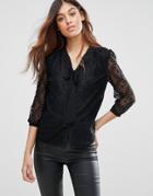 Rage Lace Pussy Bow Blouse - Black