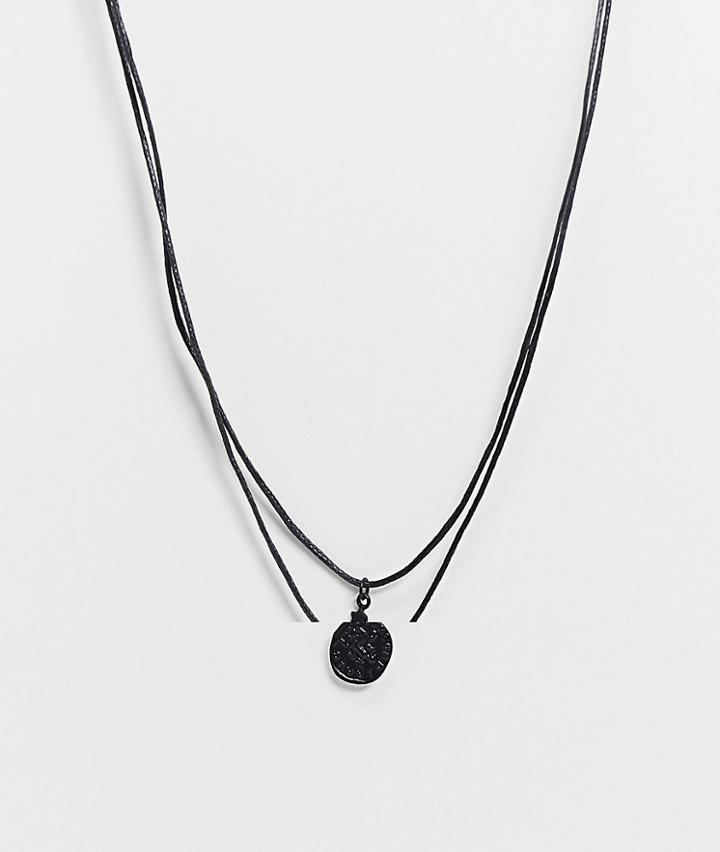 Asos Design Cord Neckchain With Black Charm In Black