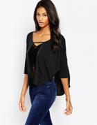 Asos Top With Batwing And Ladder Fringing - Black
