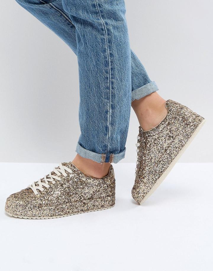 Stradivarius Glitter Trainers - Gold