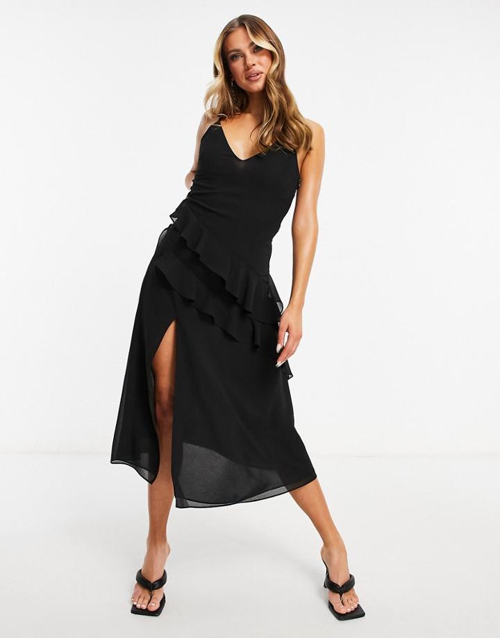 Pretty Lavish Midaxi Chiffon Dress With Tiered Asymmetric Ruffles In Black