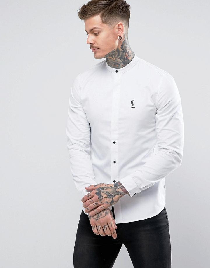 Religion Shirt With Grandad Collar - White