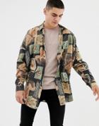 Asos Design Oversized Vintage Style Print Shirt With Batwing Sleeves - Multi