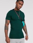 Asos Design Organic Muscle Fit T-shirt With Crew Neck In Khaki-green