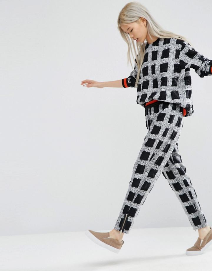 Asos White Pull On Pants In Textured Check - Multi