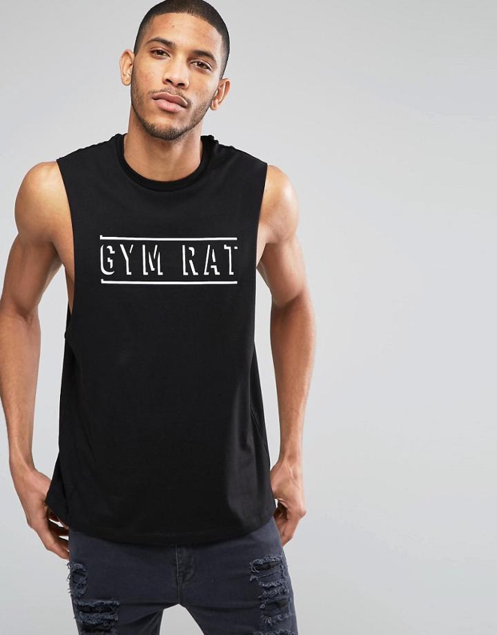 Asos Sleeveless T-shirt With Gym Rat Print - Black