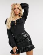 Naanaa Shape Puff Sleeve Top In Black